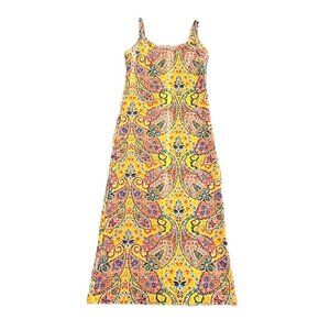Vintage 90s/Y2K Orange Tiki Hawaiian Floral Midi Slip Dress Sundress Size Medium